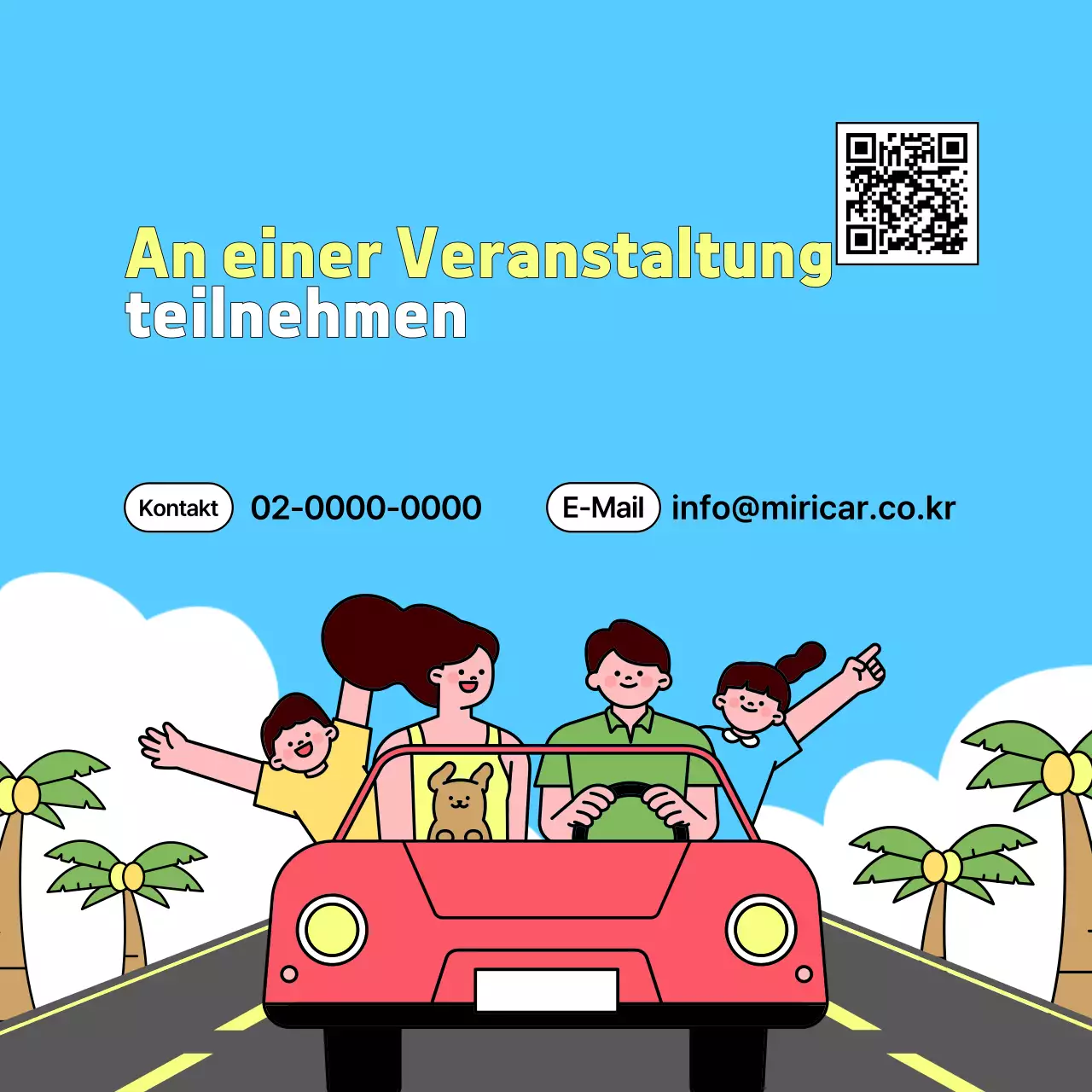 Werbung für das Probefahrt-Event für Mietwagen von Sky Blue Pop