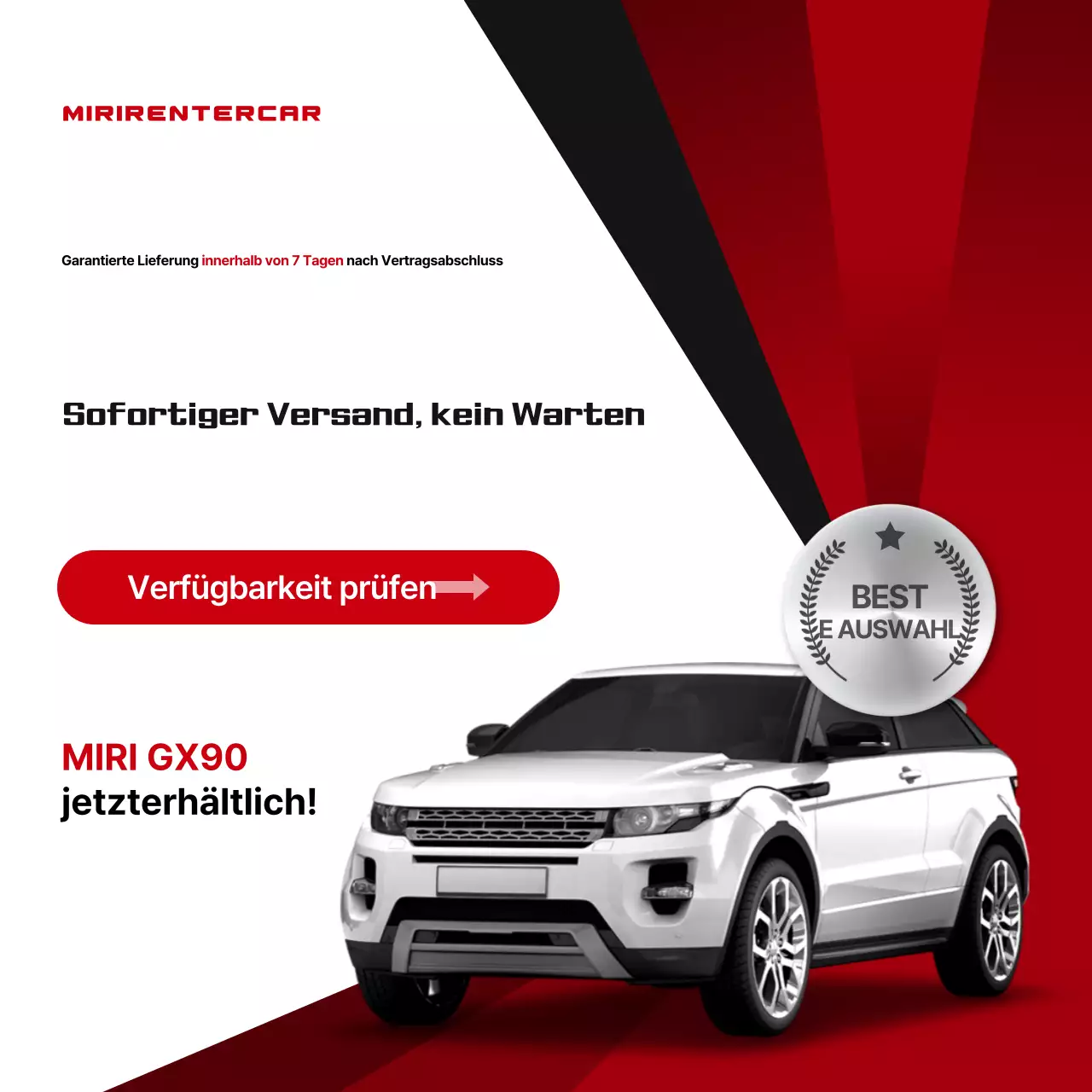 Rote moderne Autovermietungsanzeige