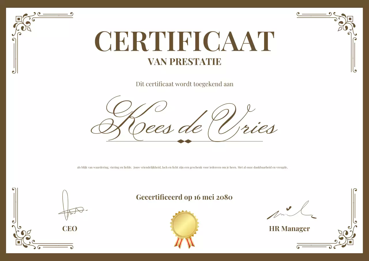 Poster van het Brown Classic Achievement-certificaat