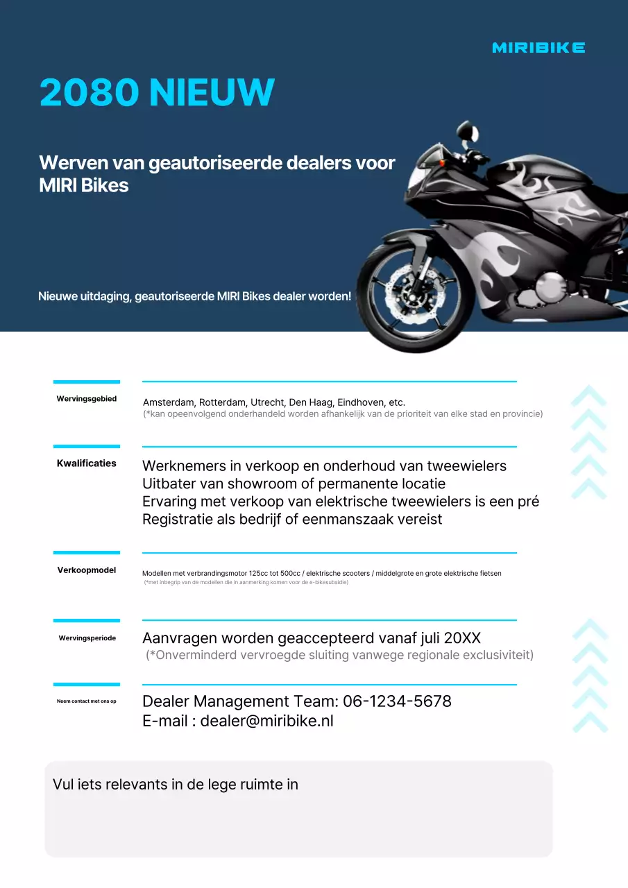 Werving van Blue Modern Motorcycle Dealers
