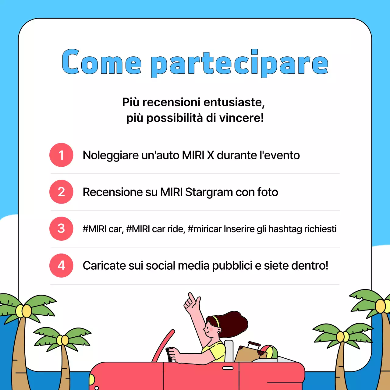 Promozione dell'evento di prova su strada dell'auto a noleggio Sky Blue Pop