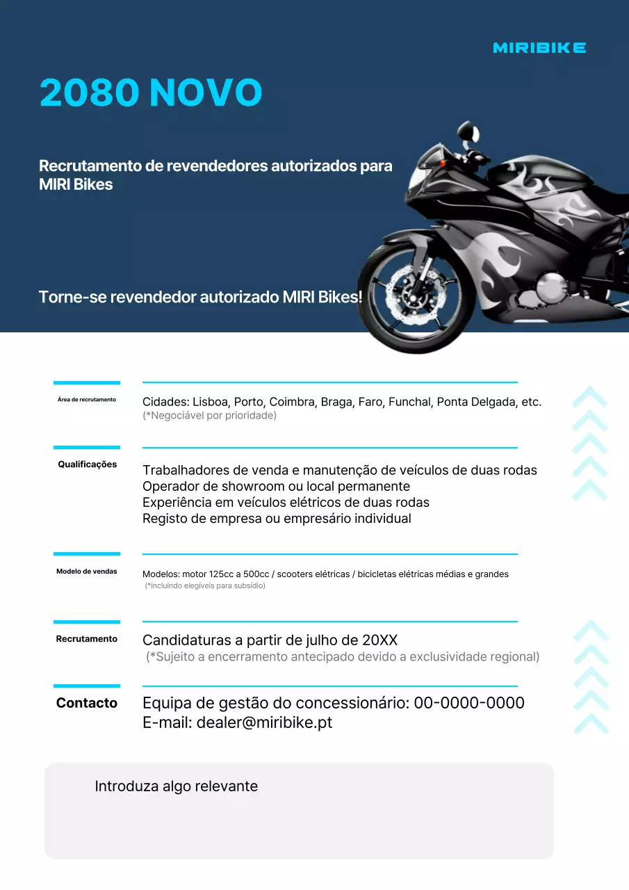 Recrutamento de Concessionário de Motocicletas Blue Modern