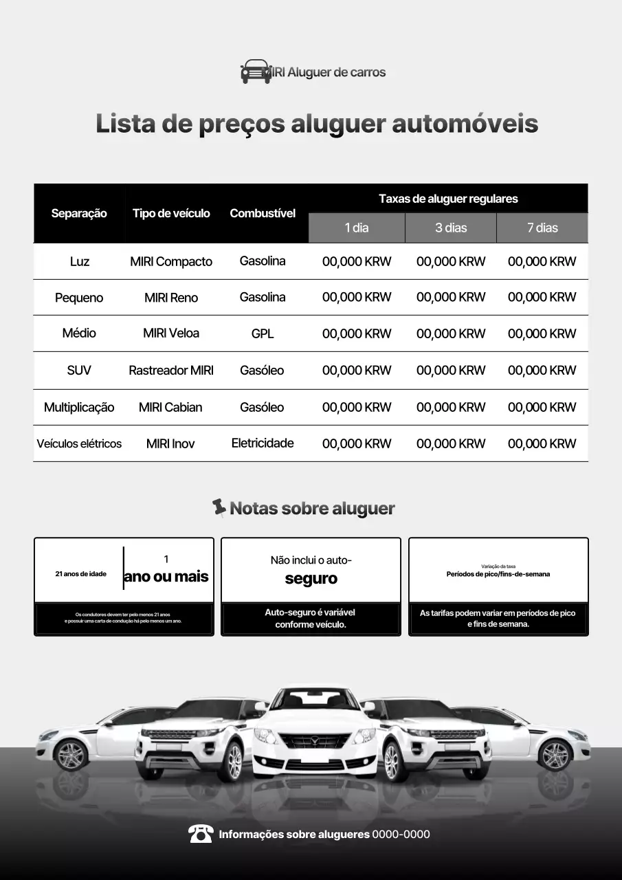 Anúncio de aluguel de carro básico cinza