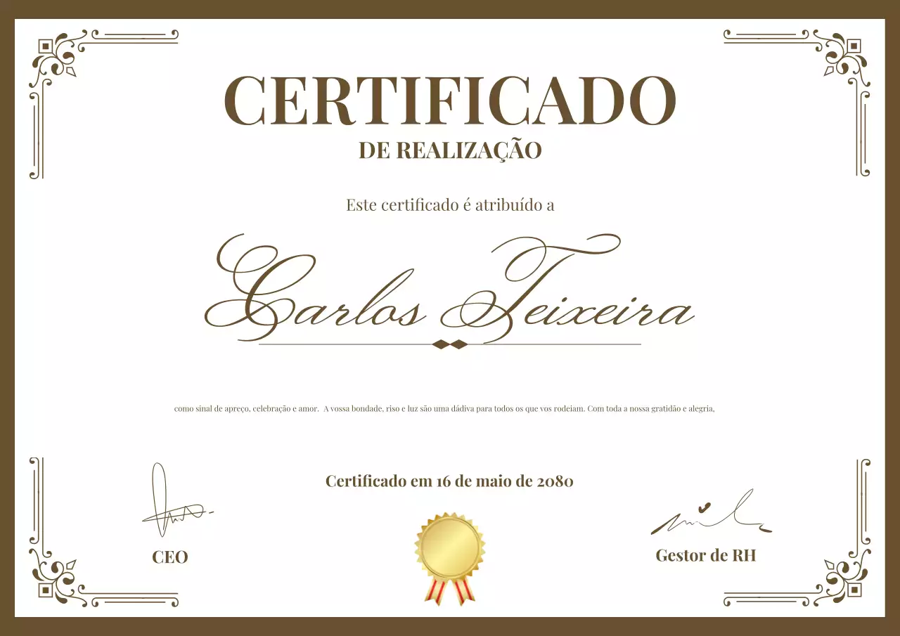 Cartaz do Certificado de Conquista Brown Classic