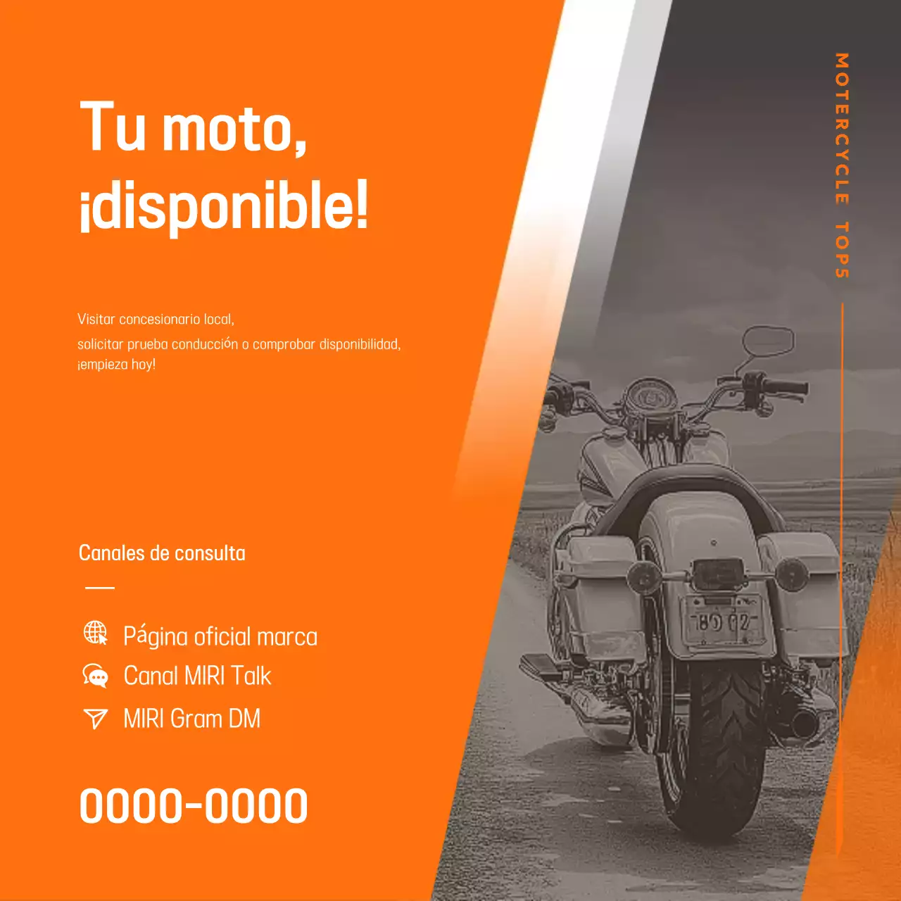 Anuncio de motocicleta moderna de color naranja