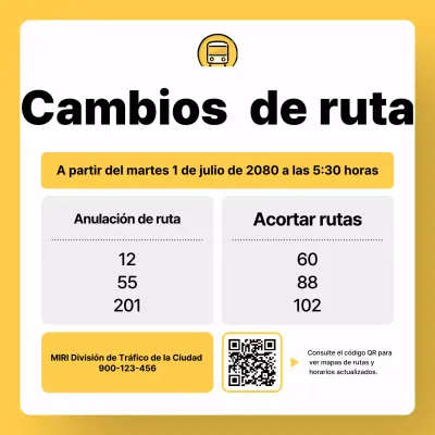 Aviso de cambio de ruta de autobús amarillo simple