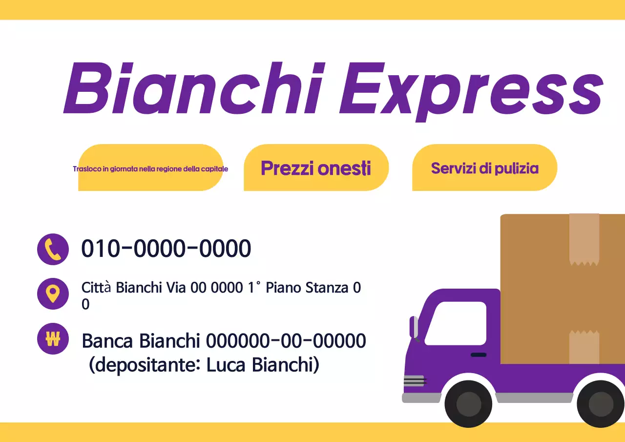 Biglietto da visita promozionale per traslochi