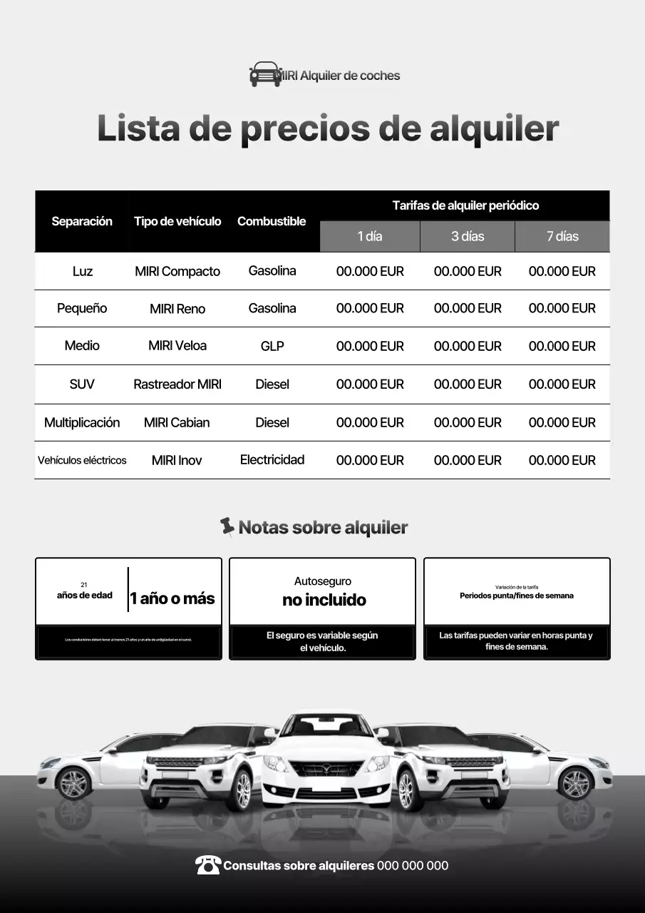 Anuncio de alquiler de coches básicos de Gray