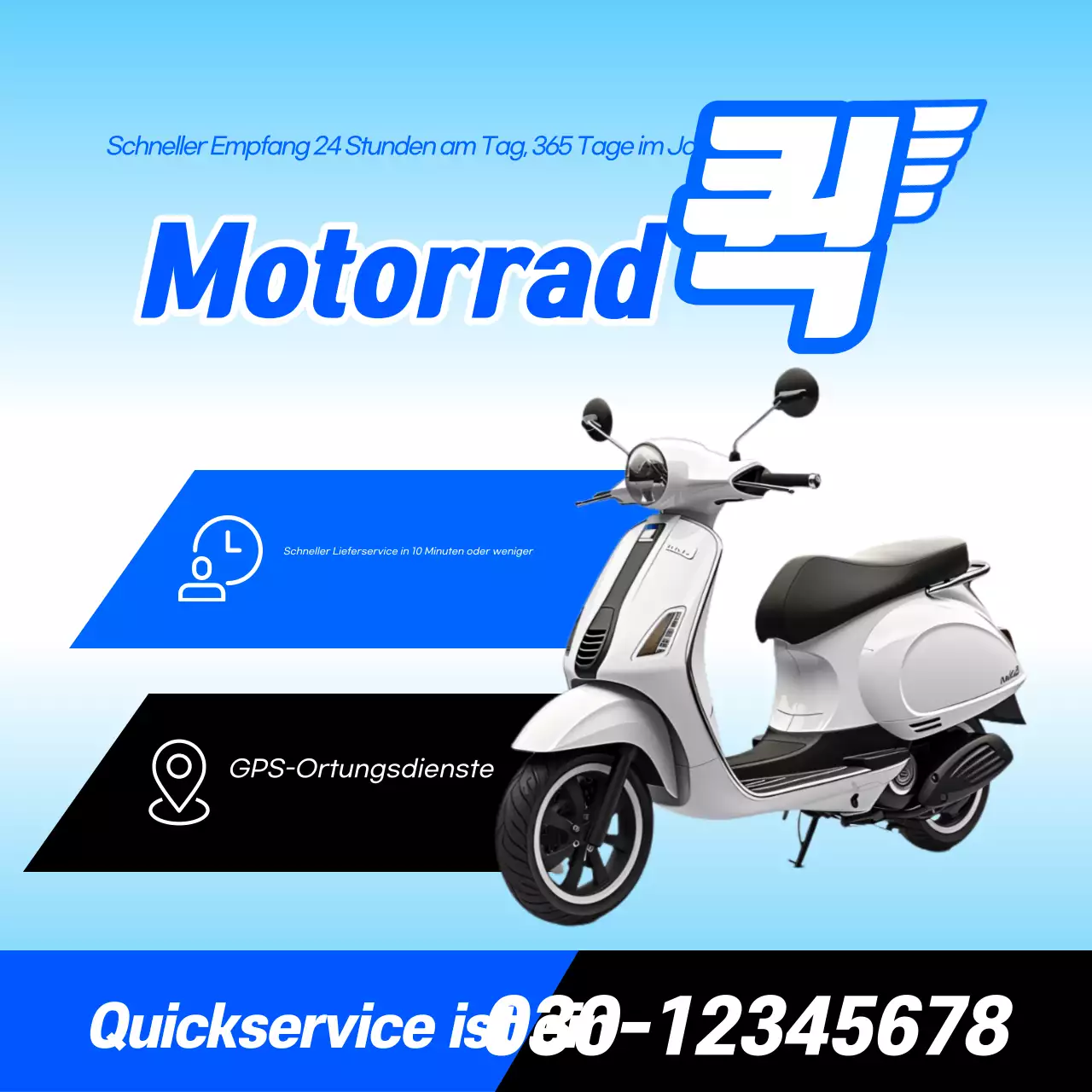 Himmelblaue moderne Motorrad-Schnelllieferanzeige