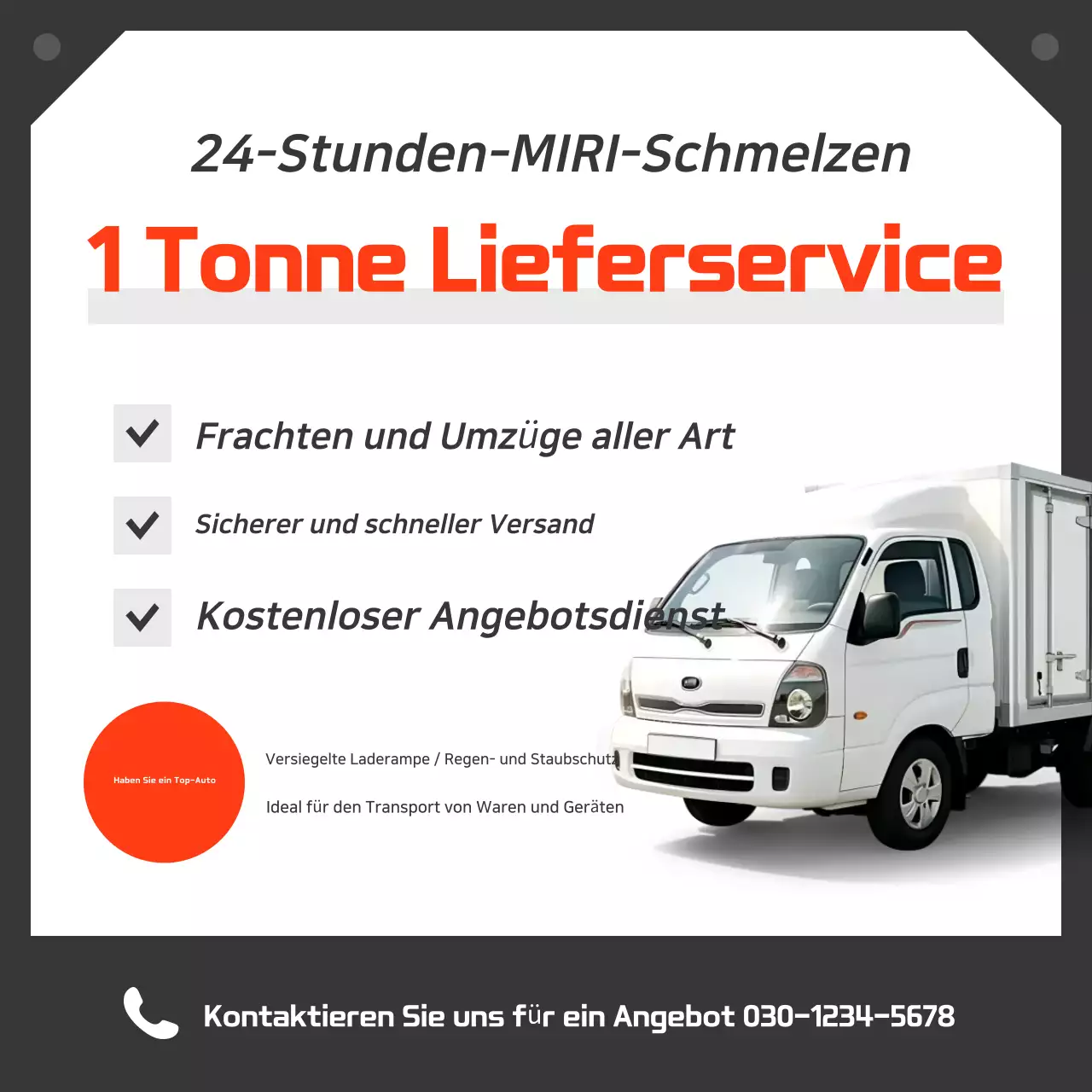 Orangefarbene, einfache 1-Tonnen-LKW-Werbung