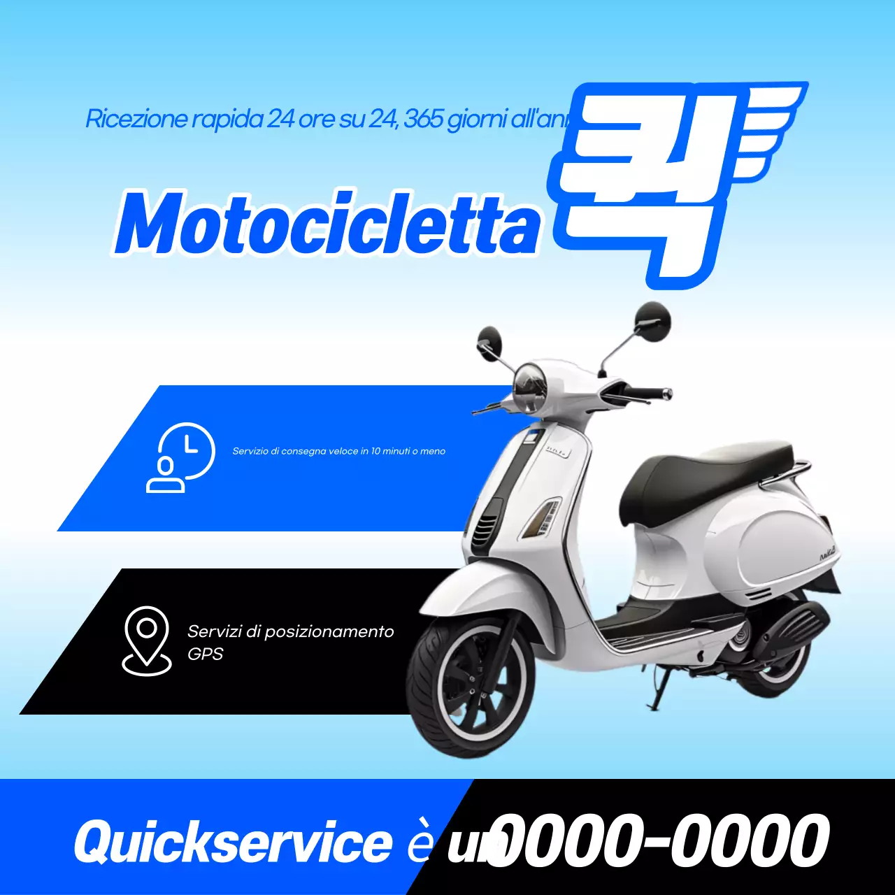 Annuncio di consegna rapida per moto moderna blu cielo