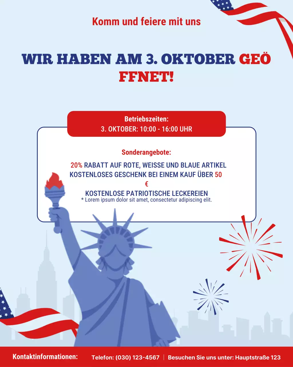 Blauer moderner Instagram-Beitrag zur Feiertagsankündigung