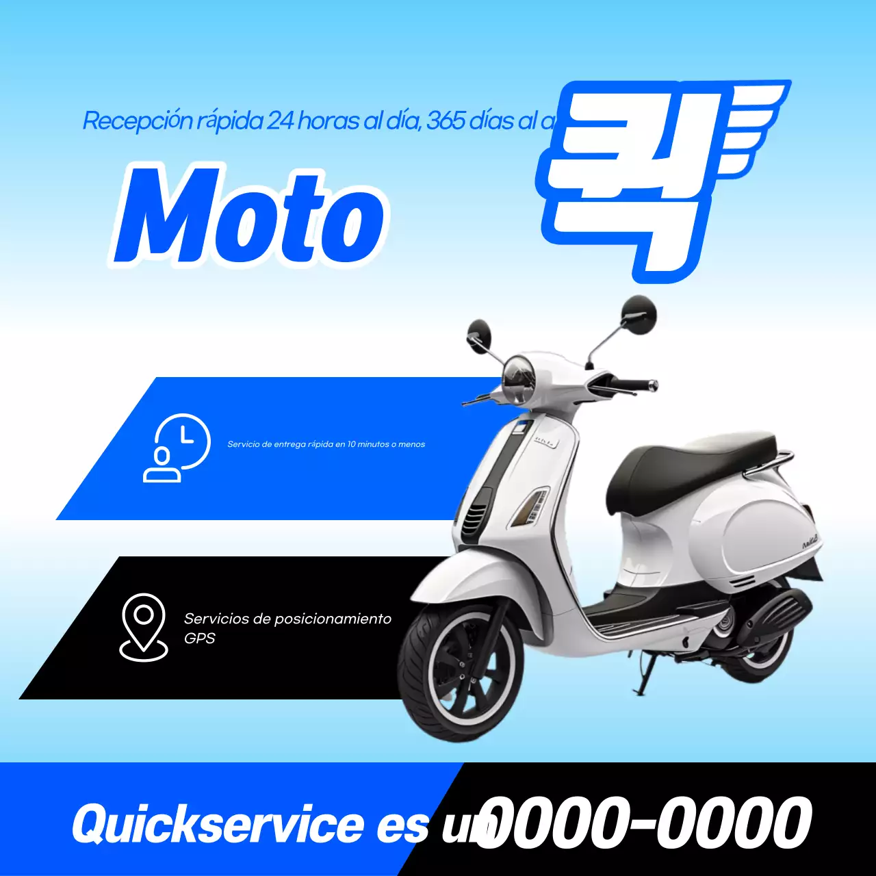 Anuncio de entrega rápida de motocicleta moderna azul cielo