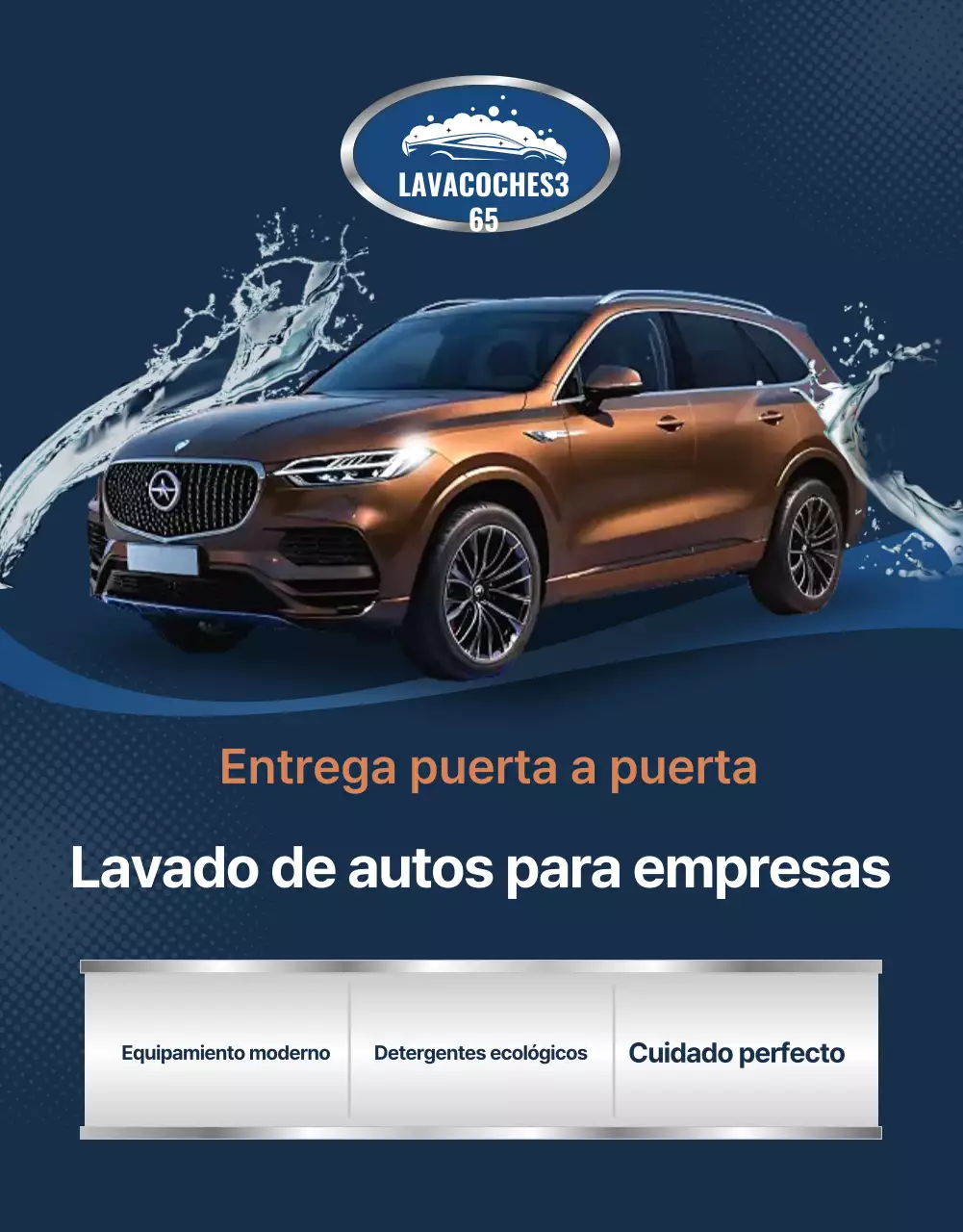 Anuncio de lavado de autos móvil moderno azul