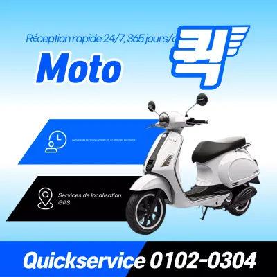 Publicité de livraison rapide pour une moto moderne bleu ciel