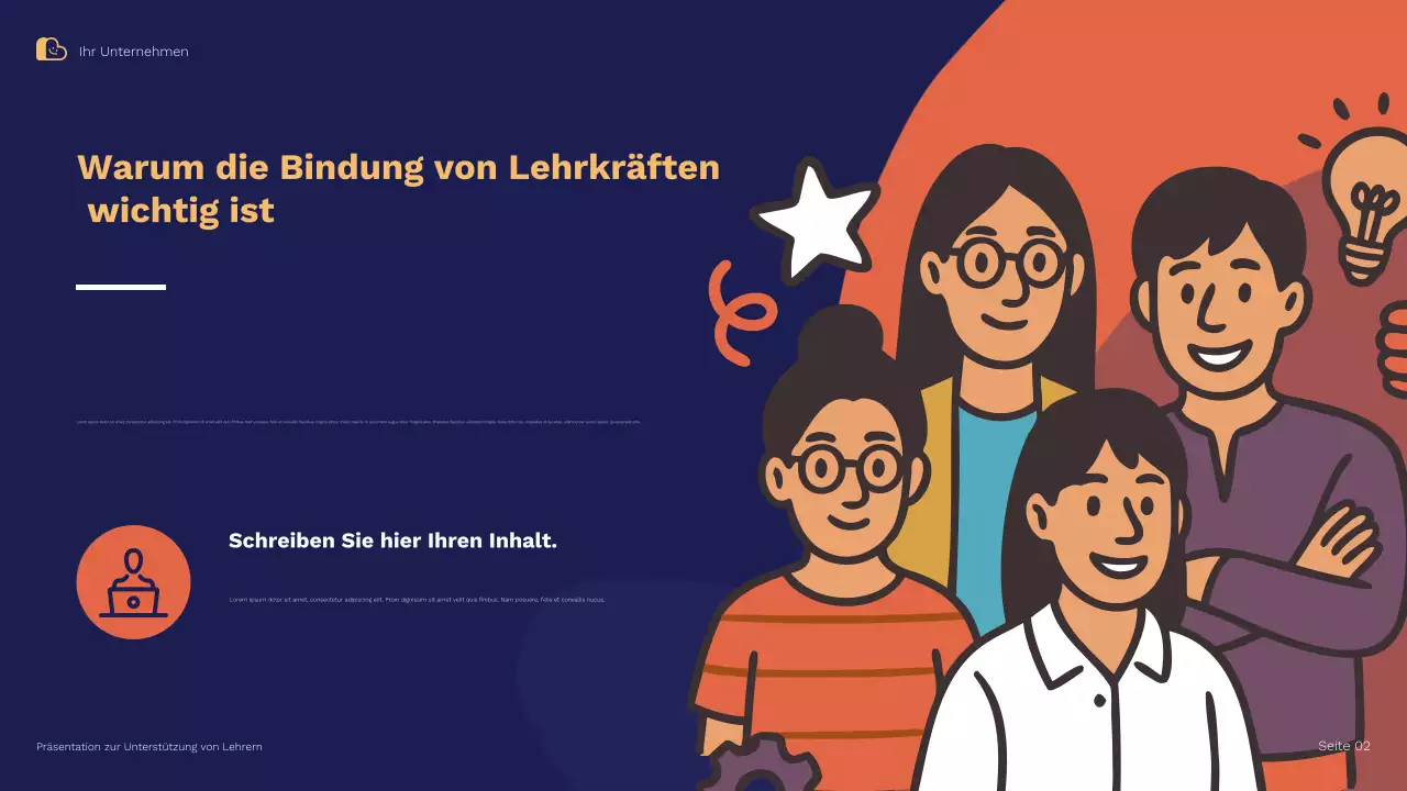 Blau-orange Illustrative Strategien zur Lehrerunterstützung und -bindung Präsentation