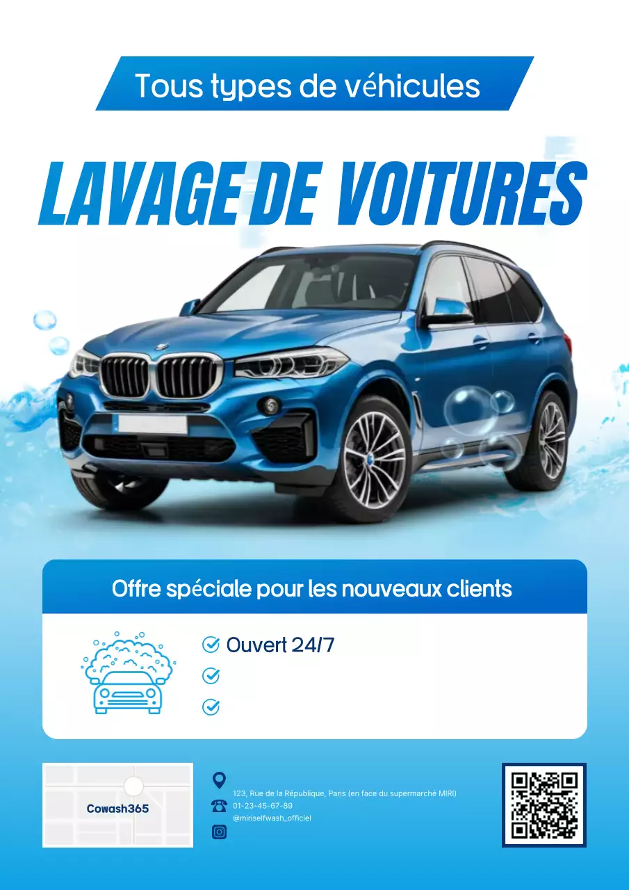 Publicité pour le lave-auto moderne bleu