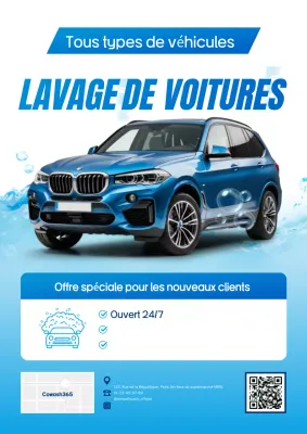 Publicité pour le lave-auto moderne bleu