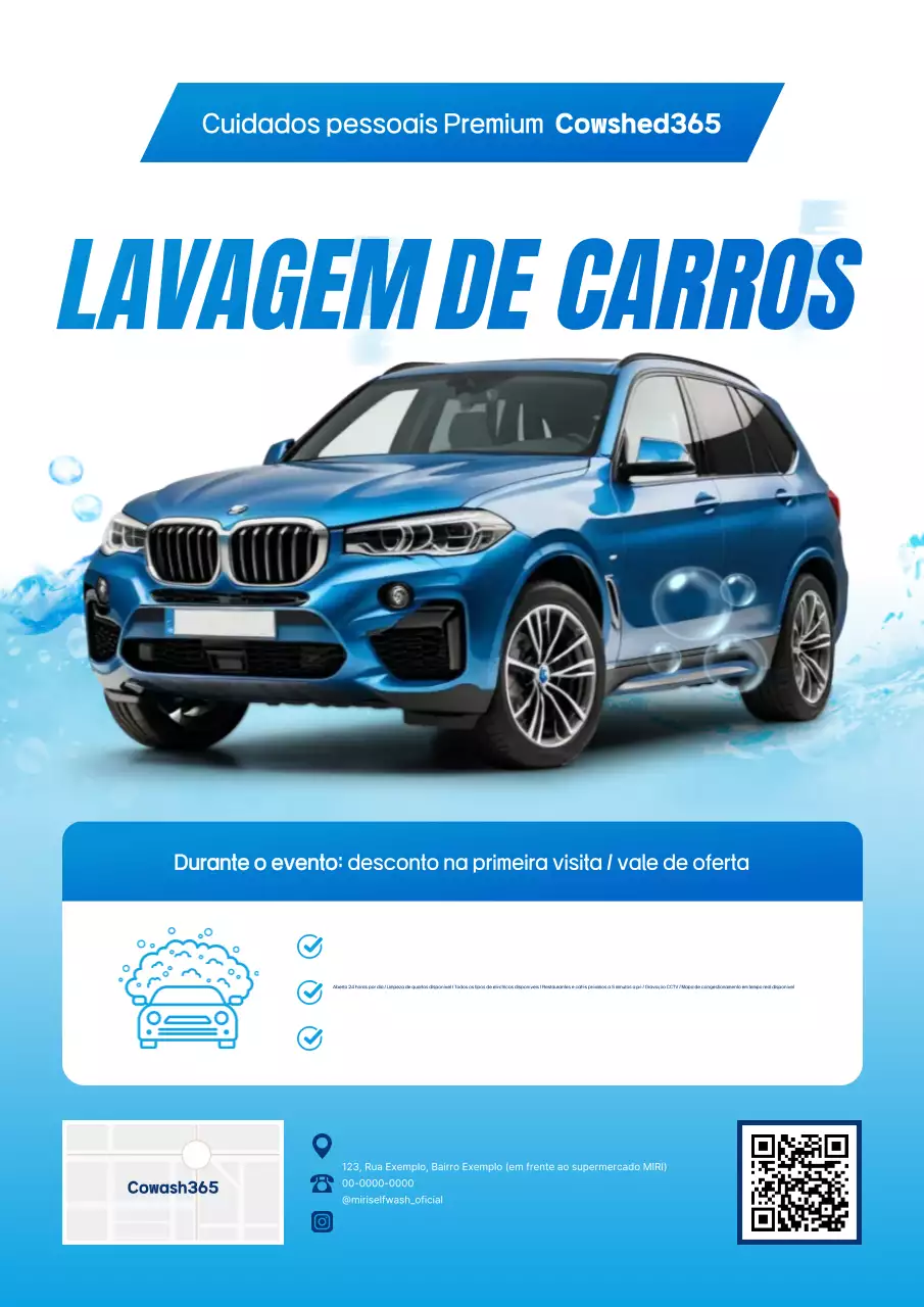 Anúncio de Lavagem de Carros Moderna Azul