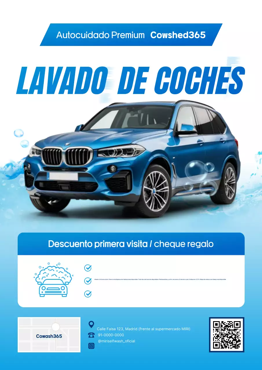 Anuncio de lavado de autos moderno azul