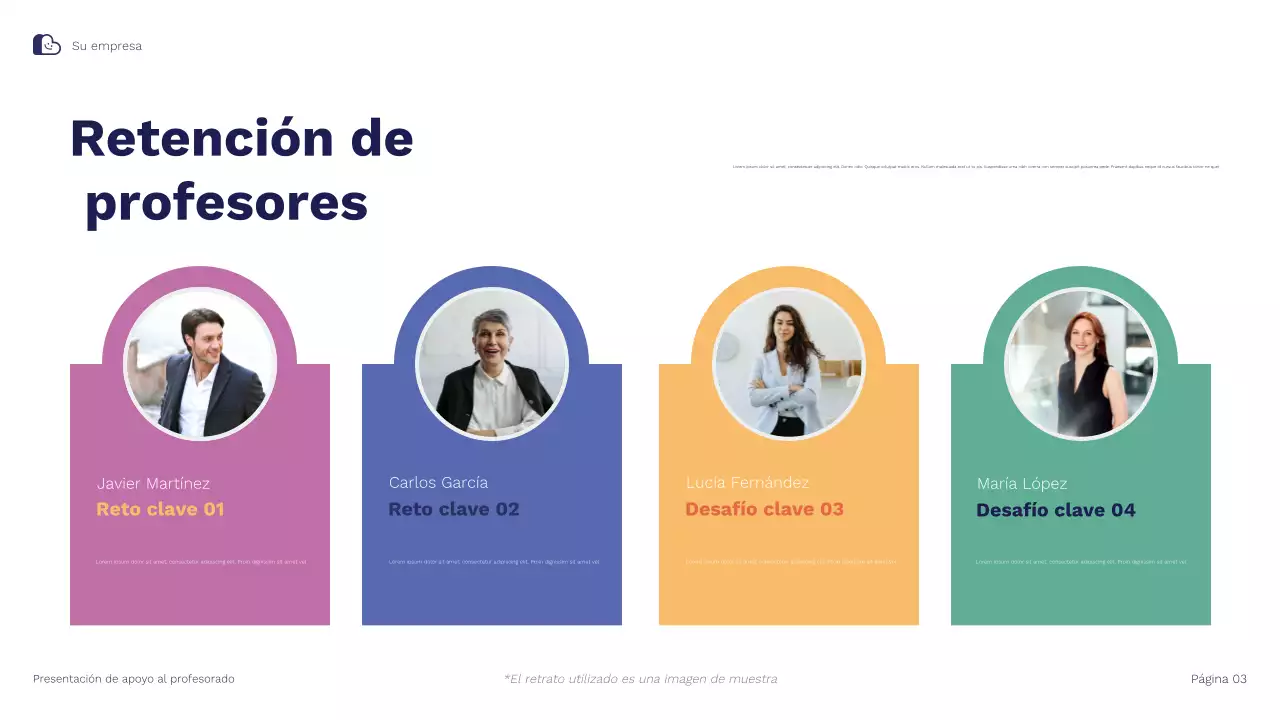 Presentación ilustrativa de estrategias de apoyo y retención docente de Blue Orange