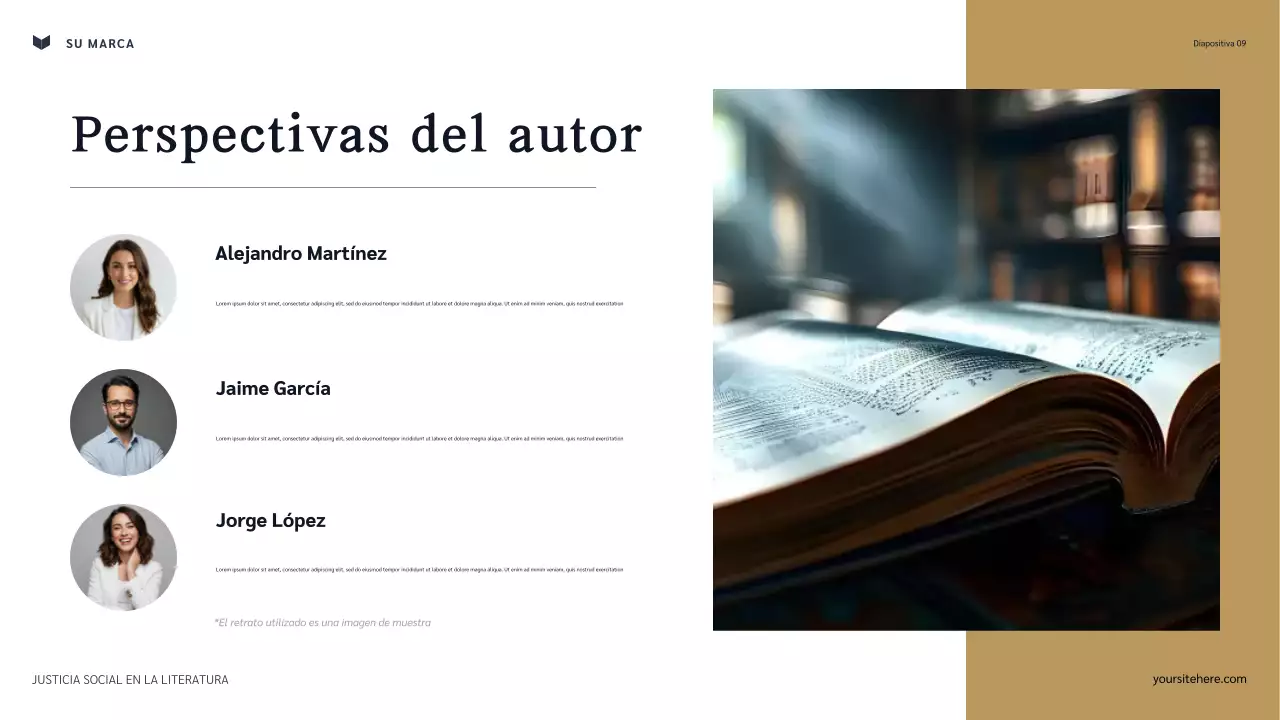 Presentación de la justicia social clásica en la literatura en azul marino y granate