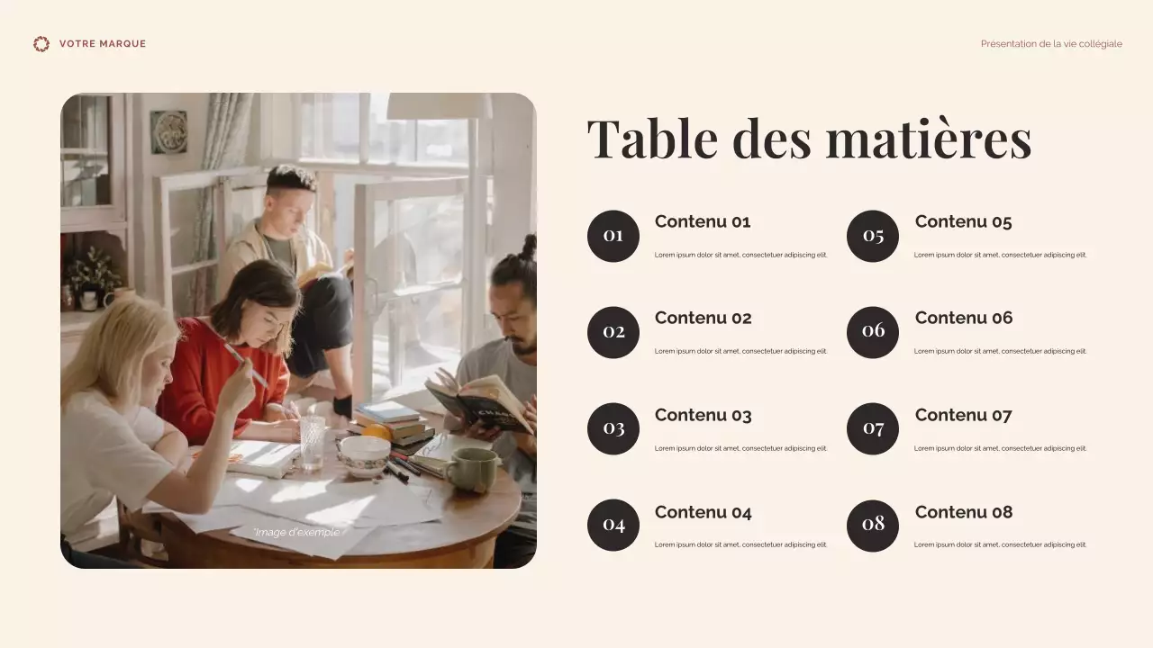 Présentation de la vie universitaire beige et bleue