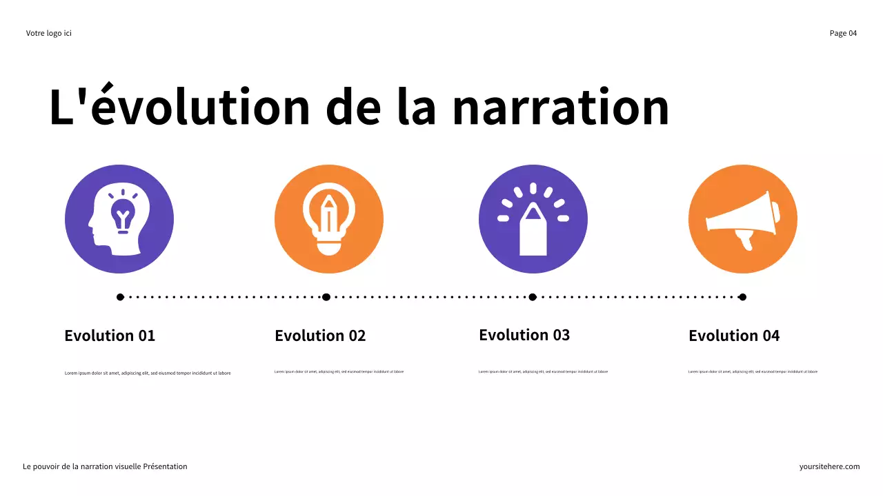 Présentation illustrative en violet et orange : Le pouvoir de la narration visuelle