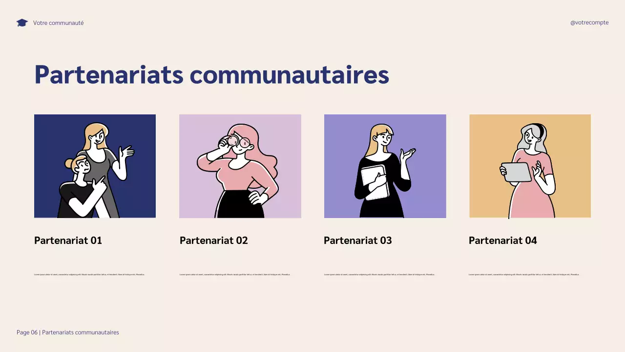 Présentation illustrative des partenariats communautaires bleus et violets pour la réussite des étudiants