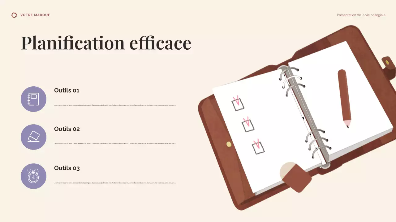 Présentation de la vie universitaire beige et bleue