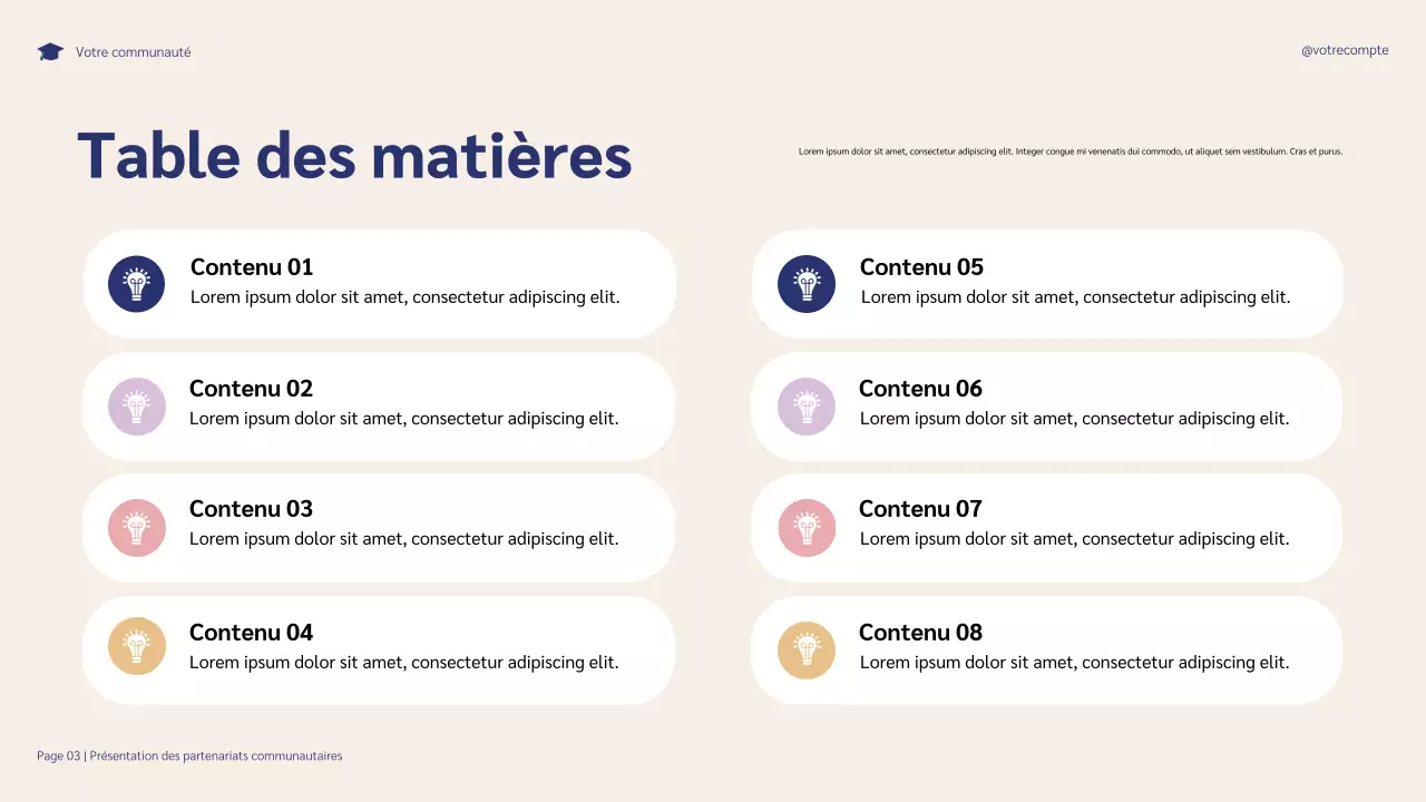 Présentation illustrative des partenariats communautaires bleus et violets pour la réussite des étudiants