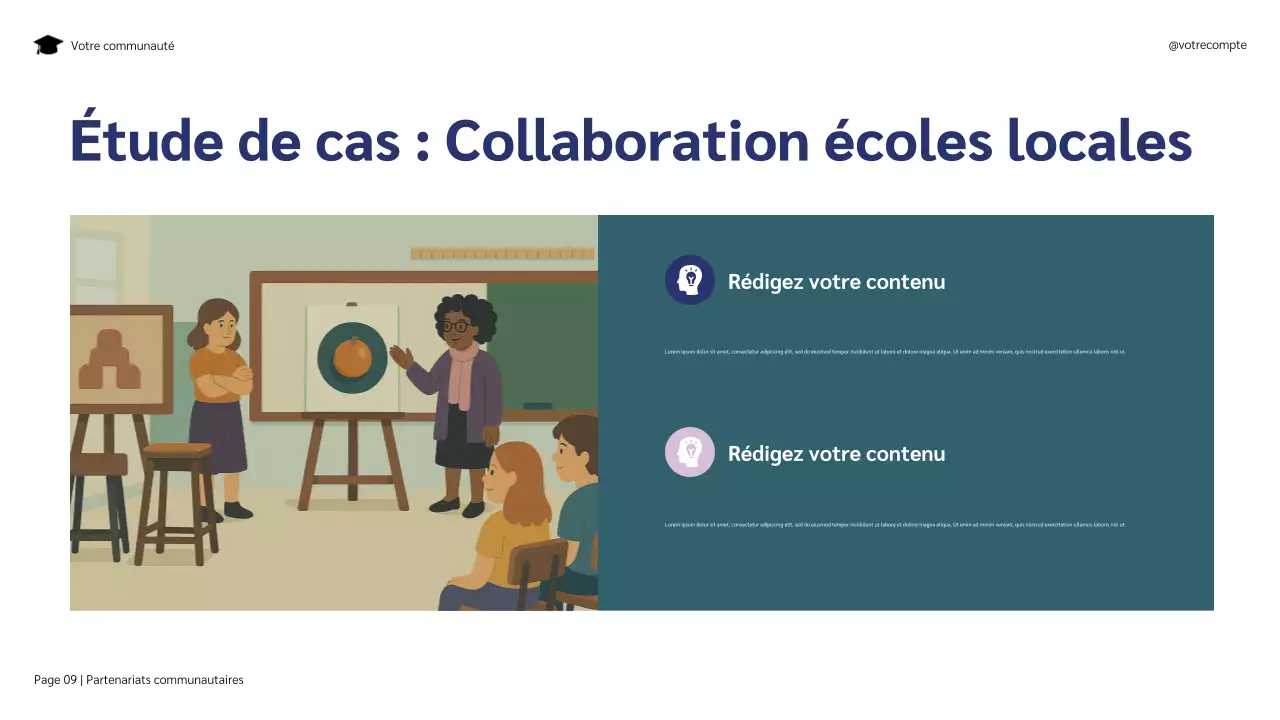 Présentation illustrative des partenariats communautaires bleus et violets pour la réussite des étudiants