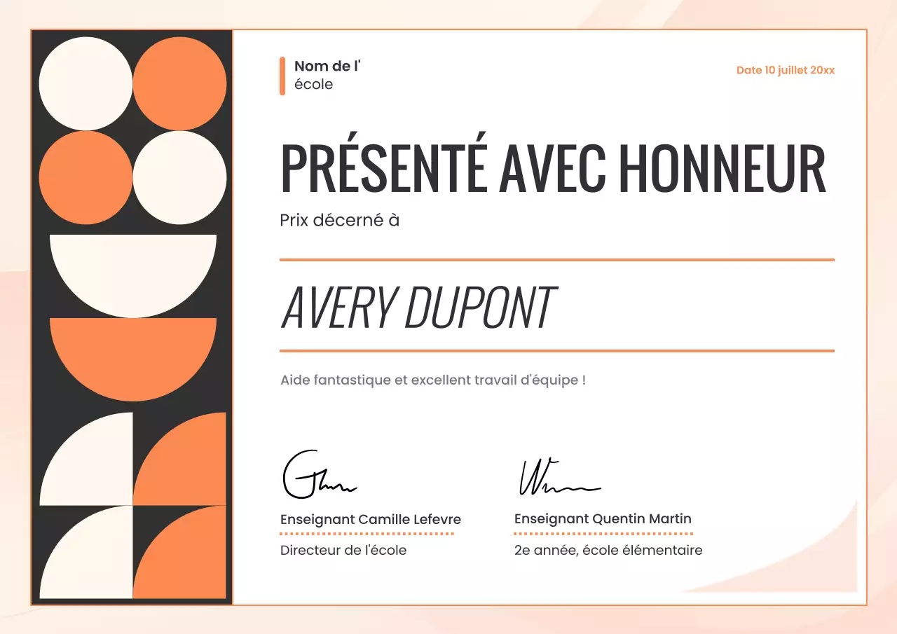 Affiche de certificat scolaire géométrique orange