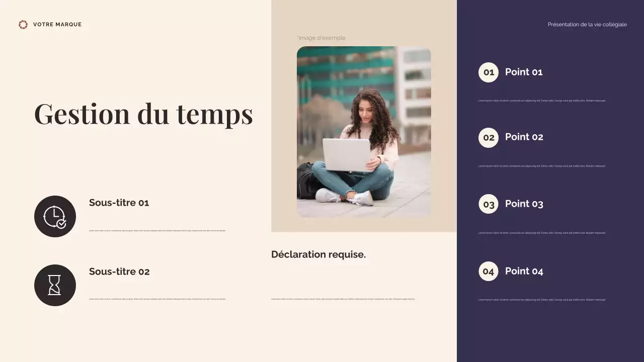 Présentation de la vie universitaire beige et bleue