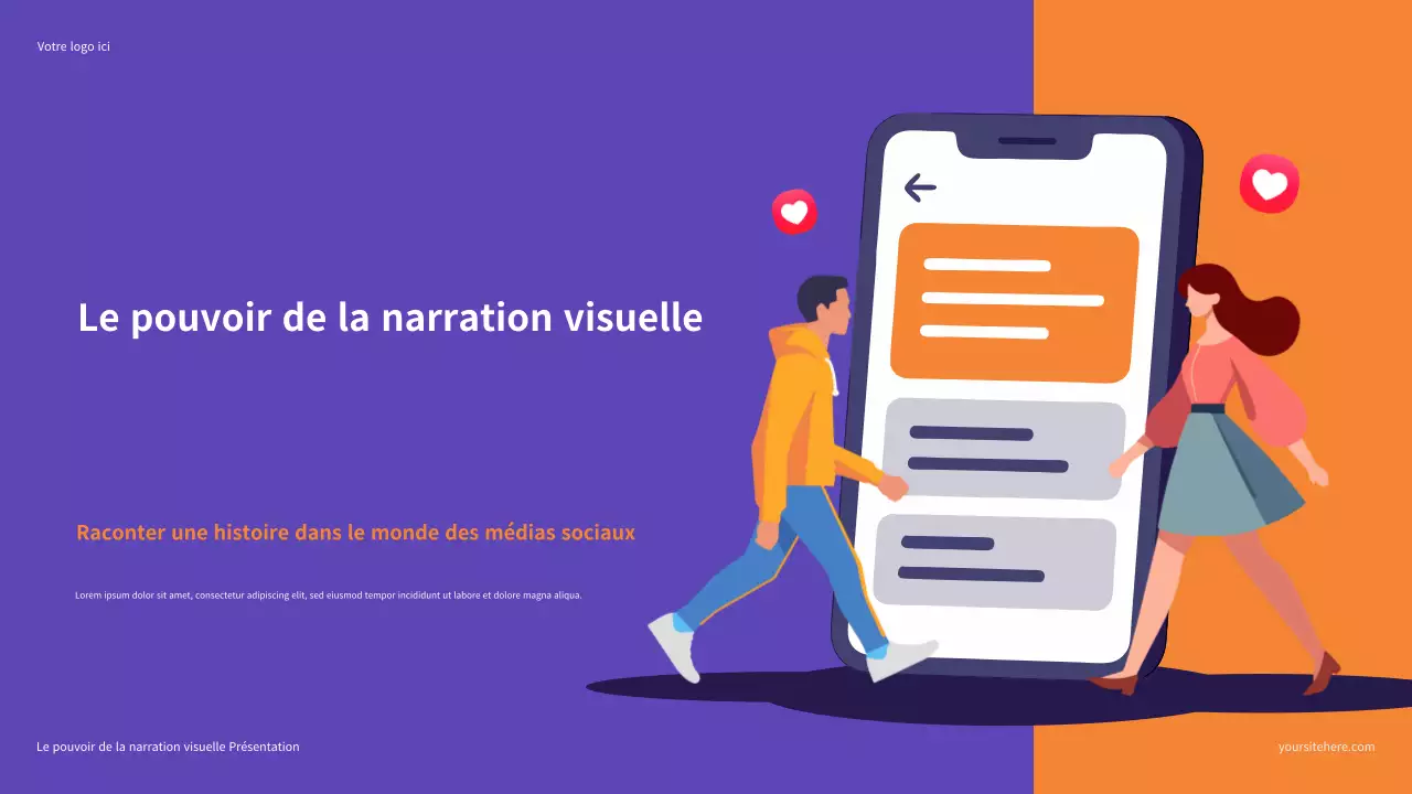 Présentation illustrative en violet et orange : Le pouvoir de la narration visuelle