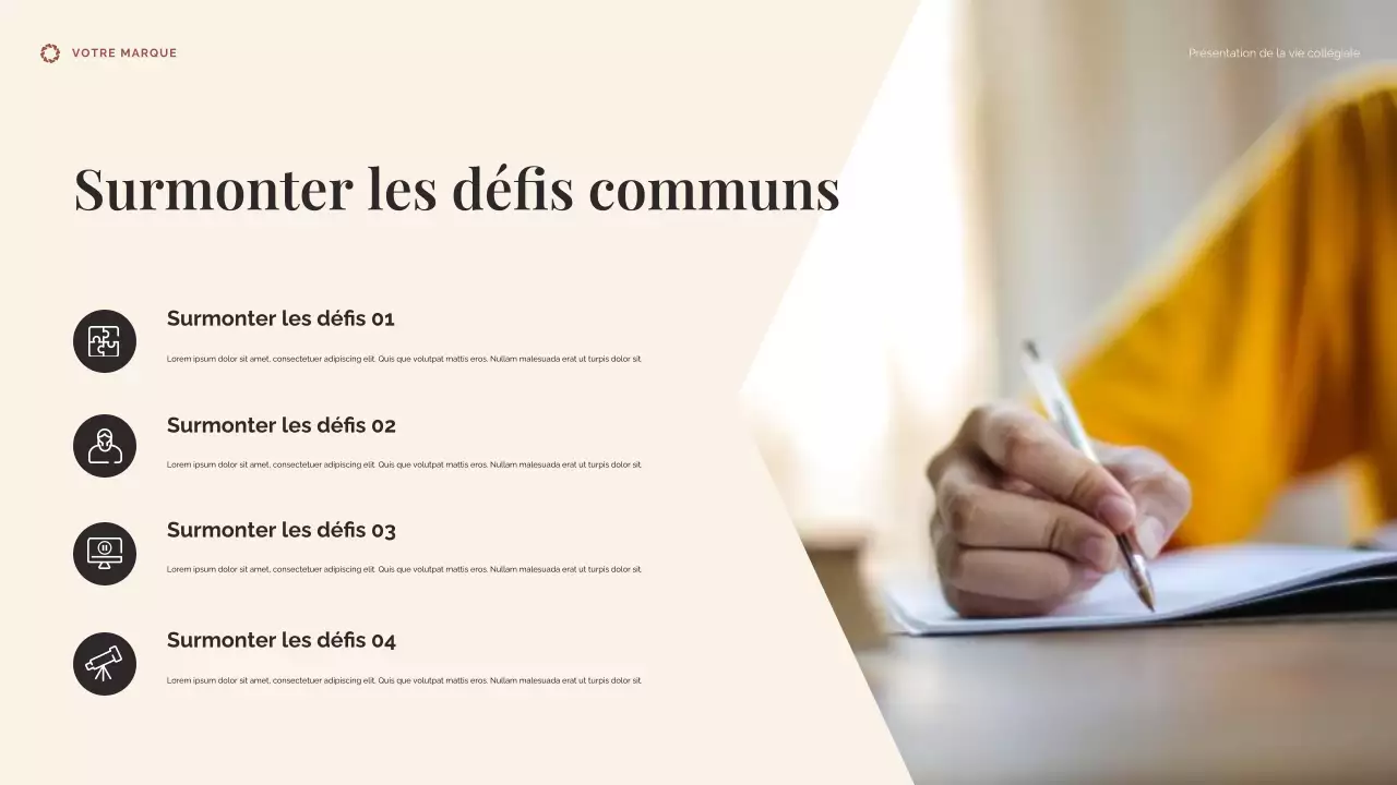 Présentation de la vie universitaire beige et bleue