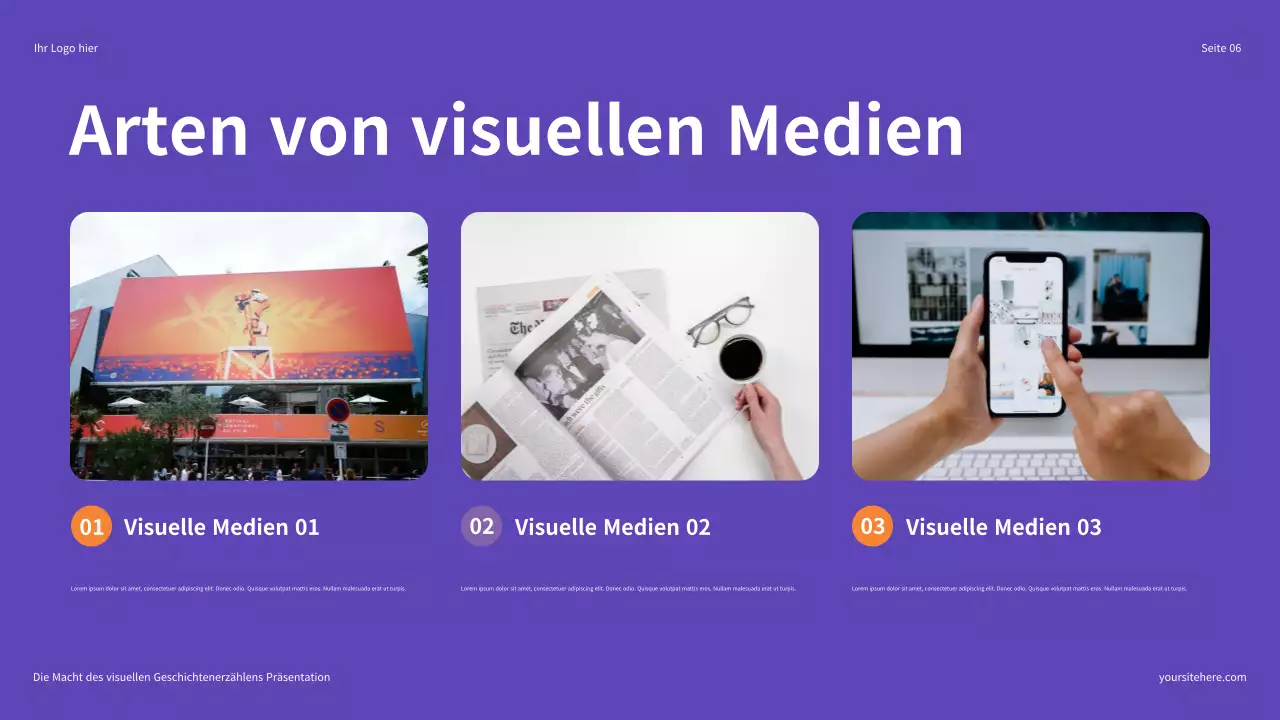 Lila und Orange Illustrative Präsentation „Die Macht des visuellen Geschichtenerzählens“