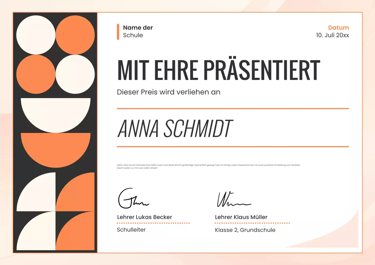 Orange geometrisches Schulzertifikat Poster