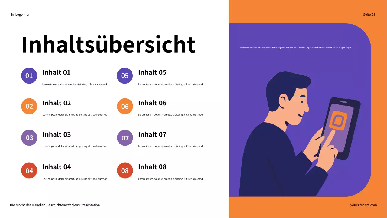 Lila und Orange Illustrative Präsentation „Die Macht des visuellen Geschichtenerzählens“