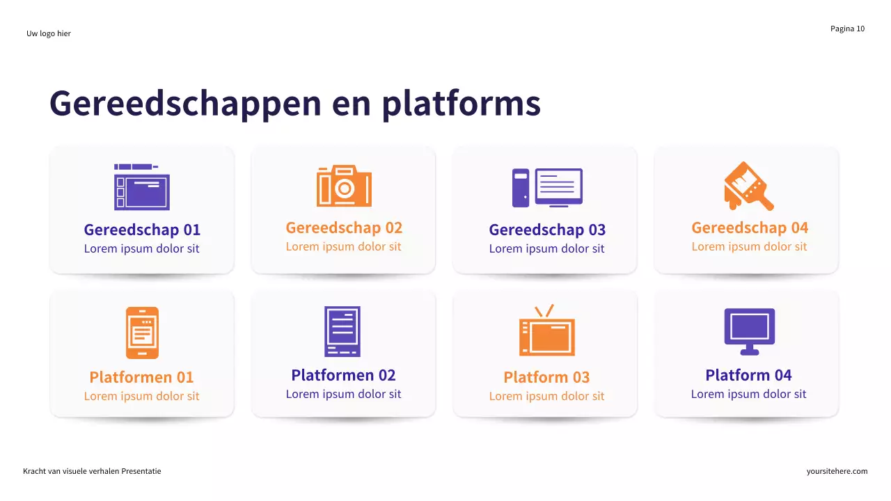 Paars en oranje illustratief De kracht van visueel vertellen Presentatie