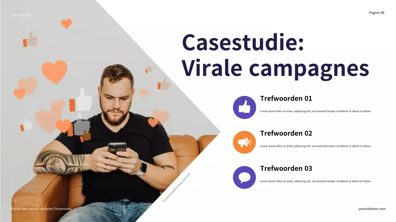 Paars en oranje illustratief De kracht van visueel vertellen Presentatie