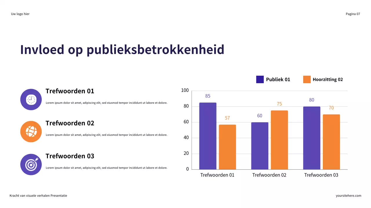 Paars en oranje illustratief De kracht van visueel vertellen Presentatie