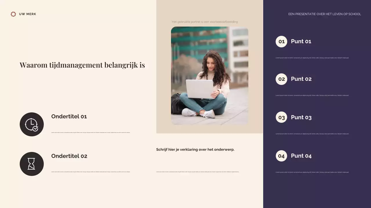 Beige en blauwe presentatie over het studentenleven