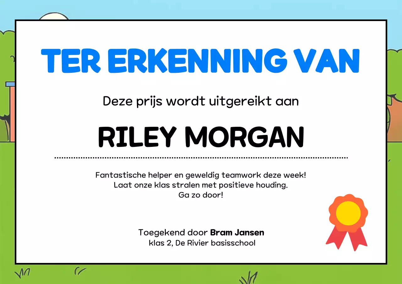 Poster met certificaat voor Blue Simple Children's Award