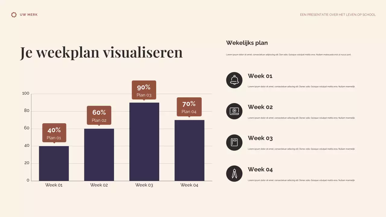 Beige en blauwe presentatie over het studentenleven