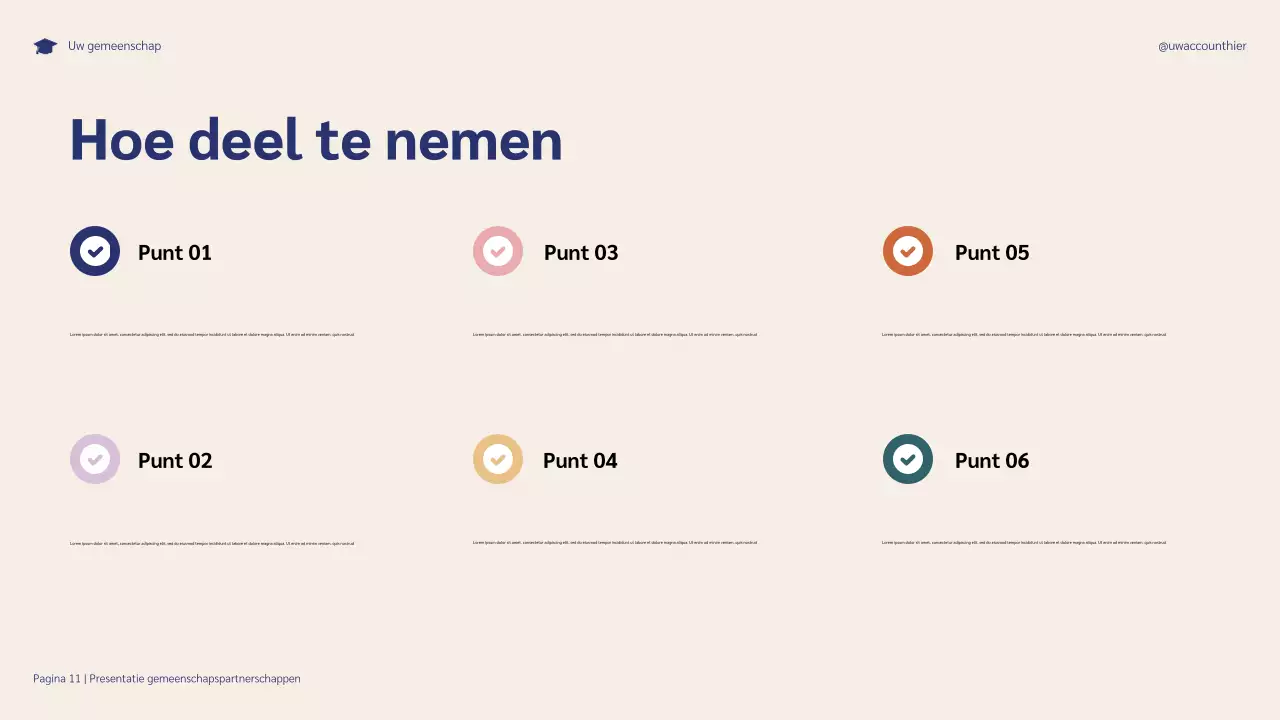 Presentatie van illustratieve partnerschappen in de gemeenschap voor het succes van studenten in de kleuren blauw en paars