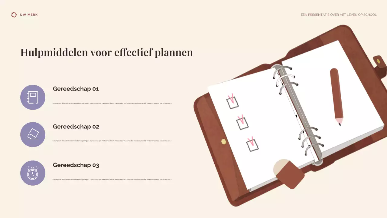 Beige en blauwe presentatie over het studentenleven