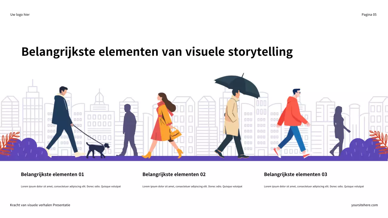 Paars en oranje illustratief De kracht van visueel vertellen Presentatie