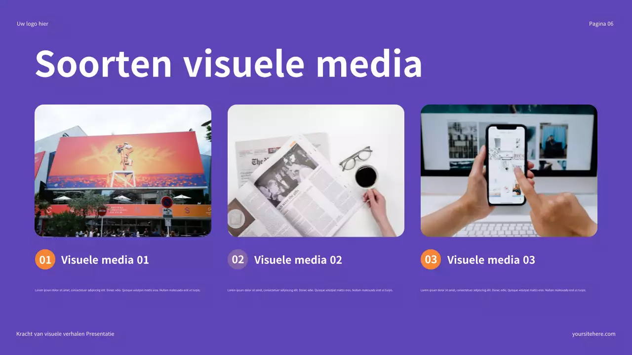 Paars en oranje illustratief De kracht van visueel vertellen Presentatie