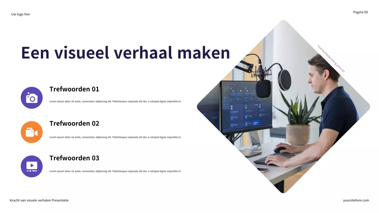 Paars en oranje illustratief De kracht van visueel vertellen Presentatie